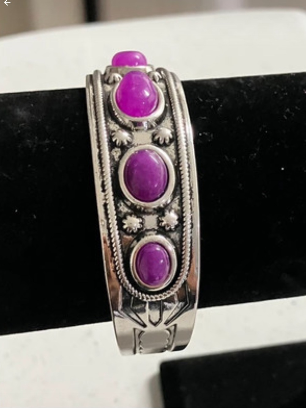 Purple Gem Stone Silver-Tone Cuff Bracelet